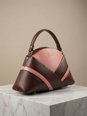 Nisa Geometric Color-Block Hand Bag Set – Coral & Mocha