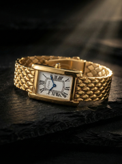 Nisa Gold-Tone Vintage Edition Ladies Watch – Rectangular Dial with Textured Belt