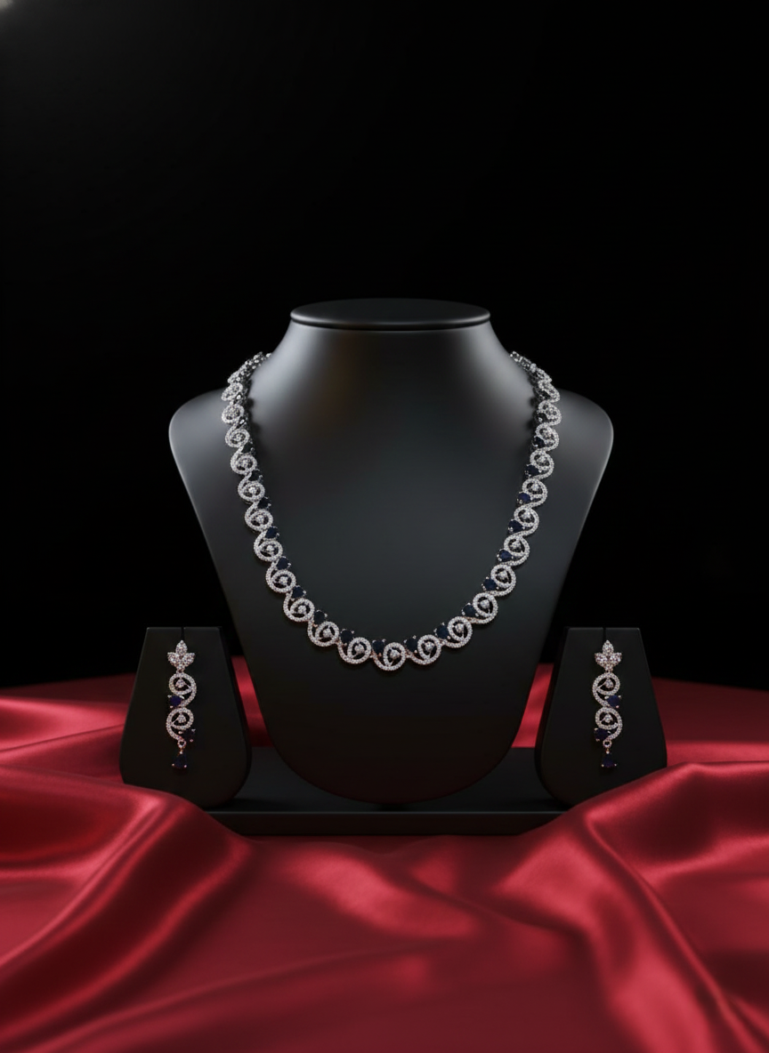 NISA Celestial Onyx/Black-Inspired AD Necklace & Earring Set