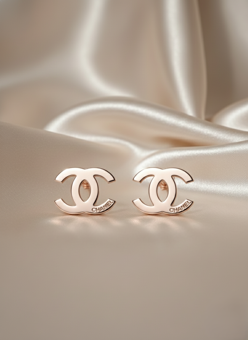 Stainless Steel Rose Gold "C" Interlock Studs Earrings