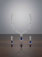 Royal Blue Pear-Drop AD Necklace & Earring Set
