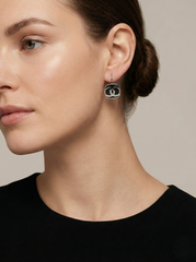 Stainless Steel Silver Tone Interlock Earrings