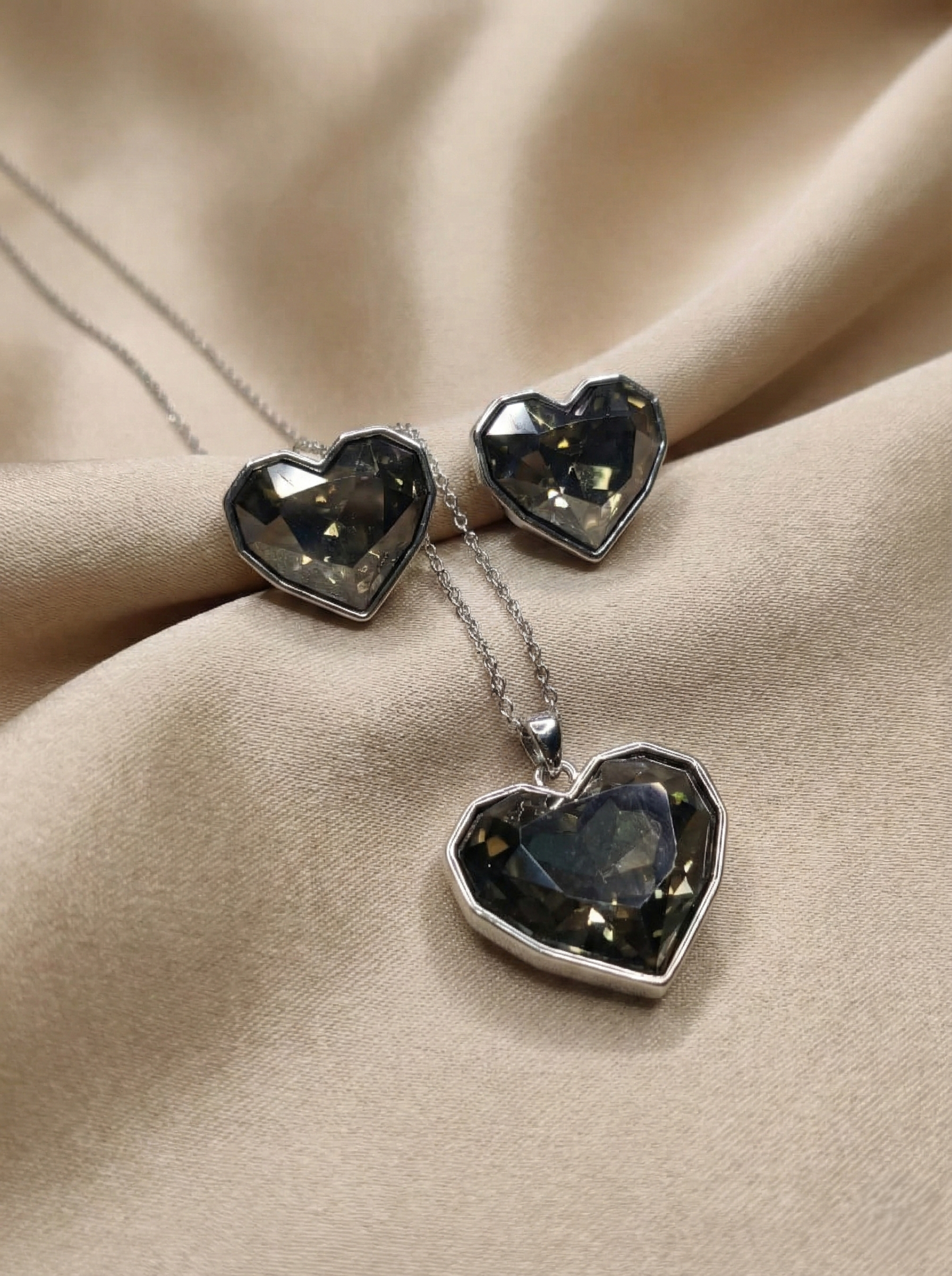 Silver-Tone Geometric Crystal Pendant Set & Matching Studs