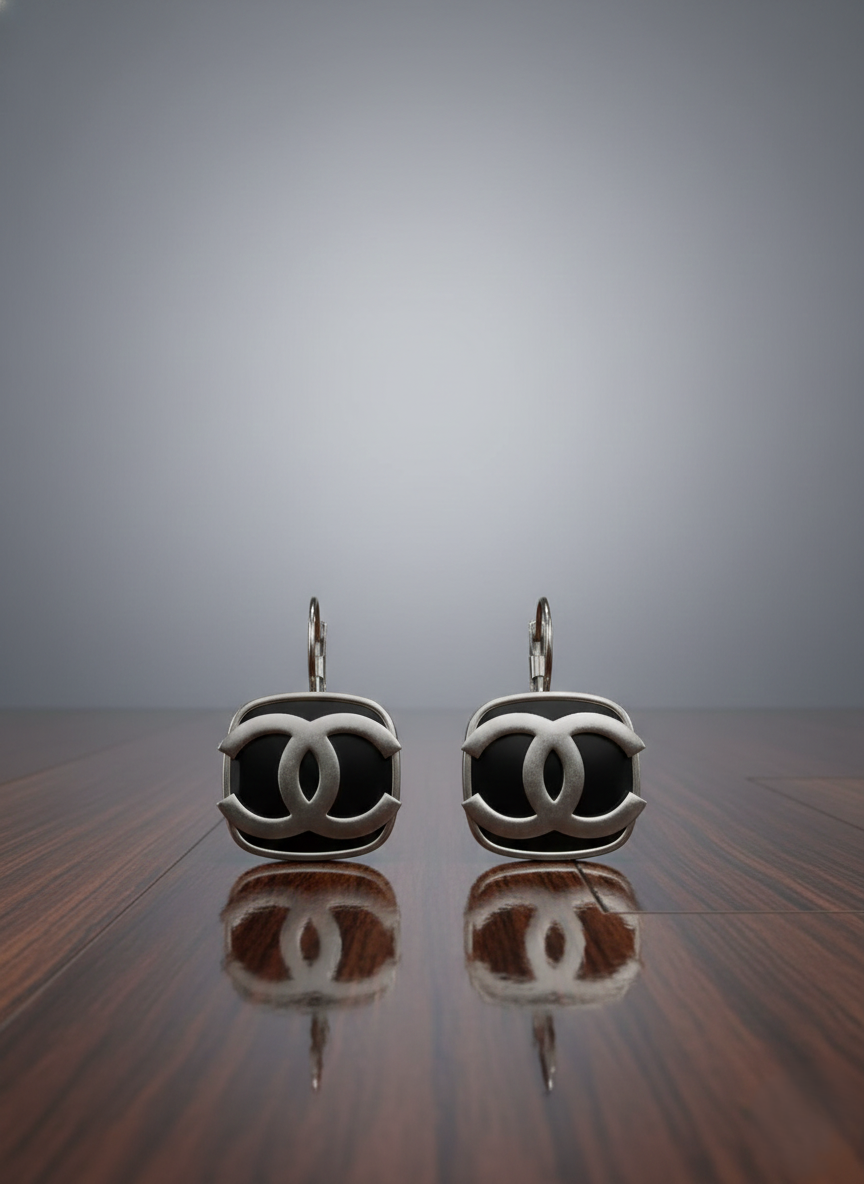 Stainless Steel Silver Tone Interlock Earrings