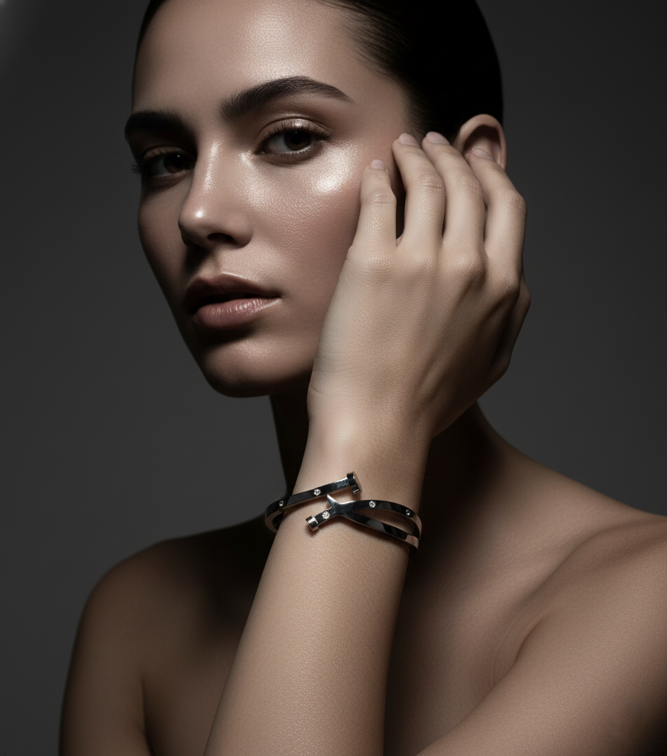 Nisa Premium Silver Polish Unique Design With Diamond Studded Bracelet For Women and Girls