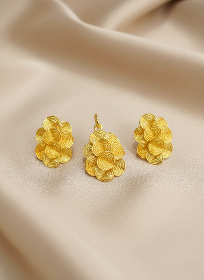 Dubai Style Gold-Tone Pendant and Earring Set