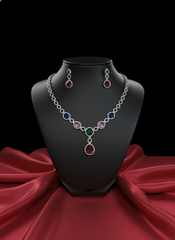 NISA Multi-Color Pear-Drop AD Necklace