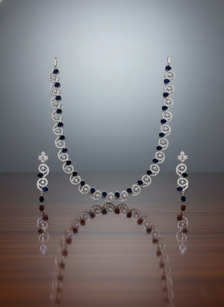 NISA Celestial Onyx/Black-Inspired AD Necklace & Earring Set