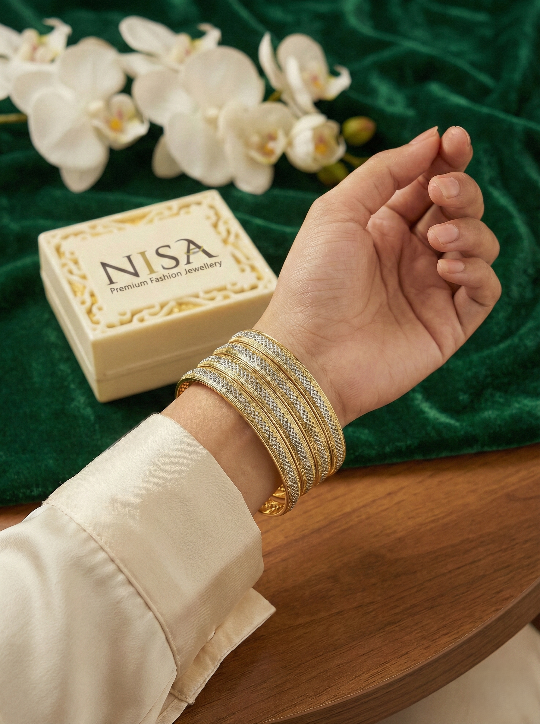 Nisa Premium Dual-Tone Textured Bangle Set (Set of 4)