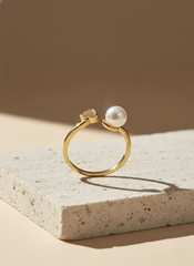 Pearl & Pavé Heart Open Finger Ring