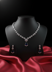 Royal Blue Pear-Drop AD Necklace & Earring Set