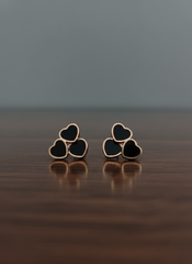 Stainless Steel Triple Heart Black Onyx & Rose Gold Studs