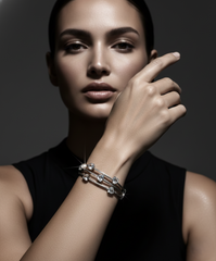 Nisa Premium Silver-Polish Heart Design With Diamond Studded Bracelet For Women and Girls