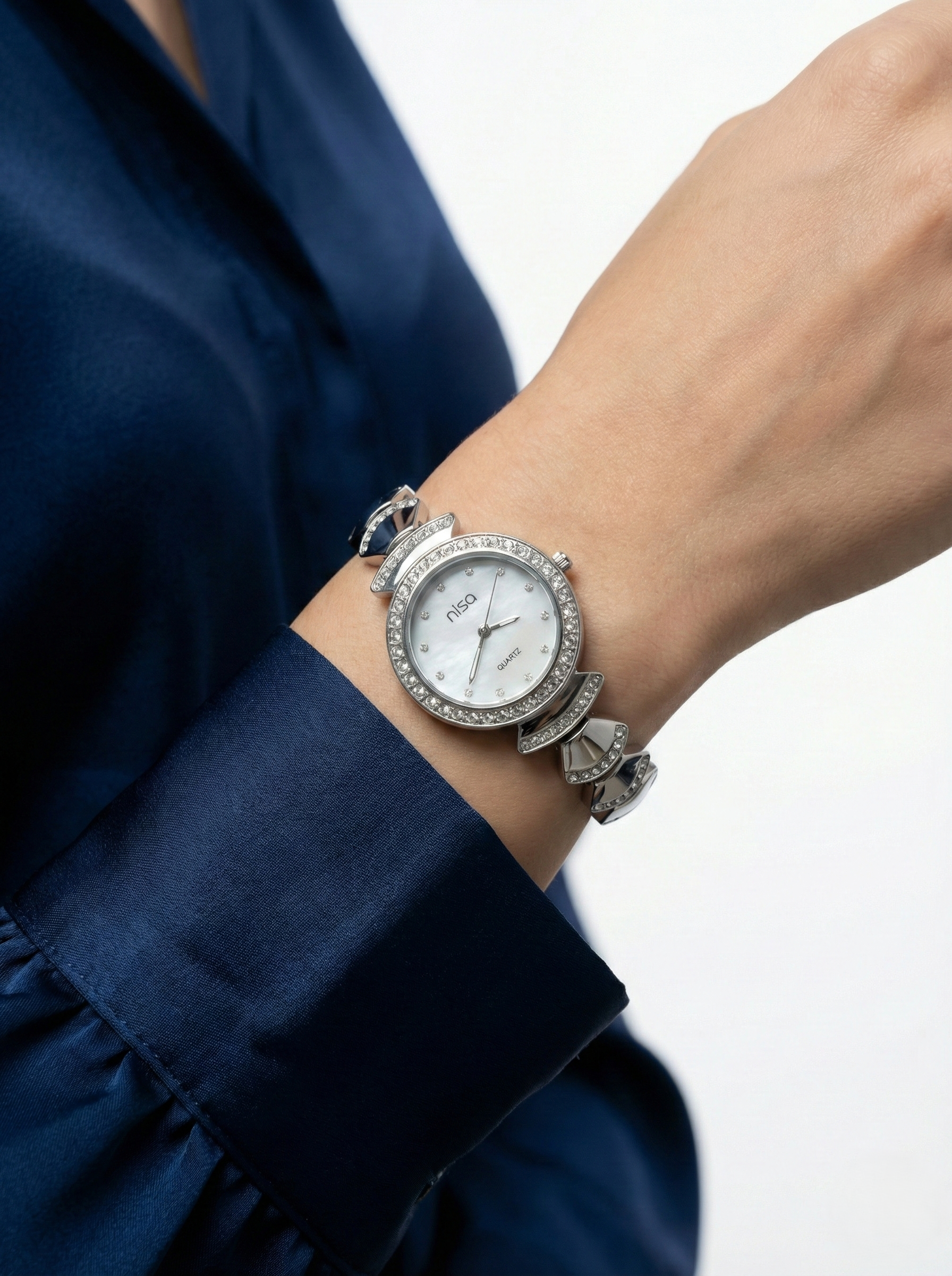 Nisa Designer Silver Women’s Watch with Crystal Accents