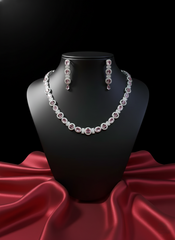 Pink Quartz & Halo AD Necklace