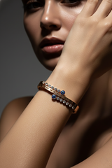 Nisa Premium Rose-Gold Polish Evil-Eye Design With Diamond Studded Bracelet For Women and Girls