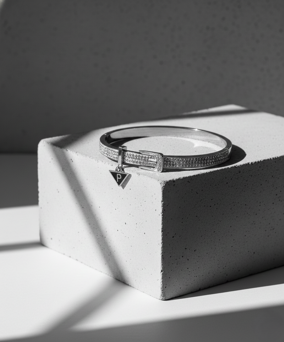 Nisa Premium Silver-Polish Delicate Belt Design With Diamond Studded Bracelet For Women and Girls