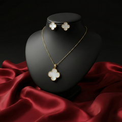 Classic Clover Pendant Set with Earrings – Gold Tone