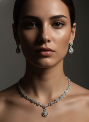 Silver-Finish AD Necklace & Earrings Set