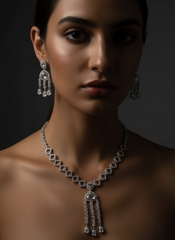 Nisa Geometric Chandelier AD Necklace & Earrings Set