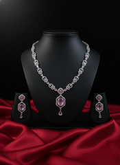 NISA Pink Quartz & Zirconia AD Necklace Set