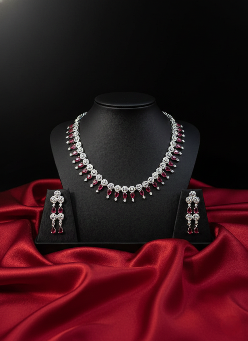 Nisa Ruby & AD Necklace Choker Set