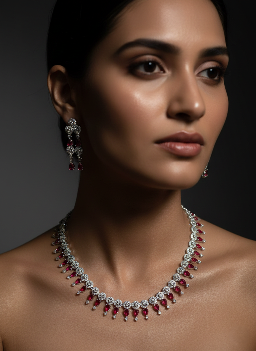 Nisa Ruby & AD Necklace Choker Set