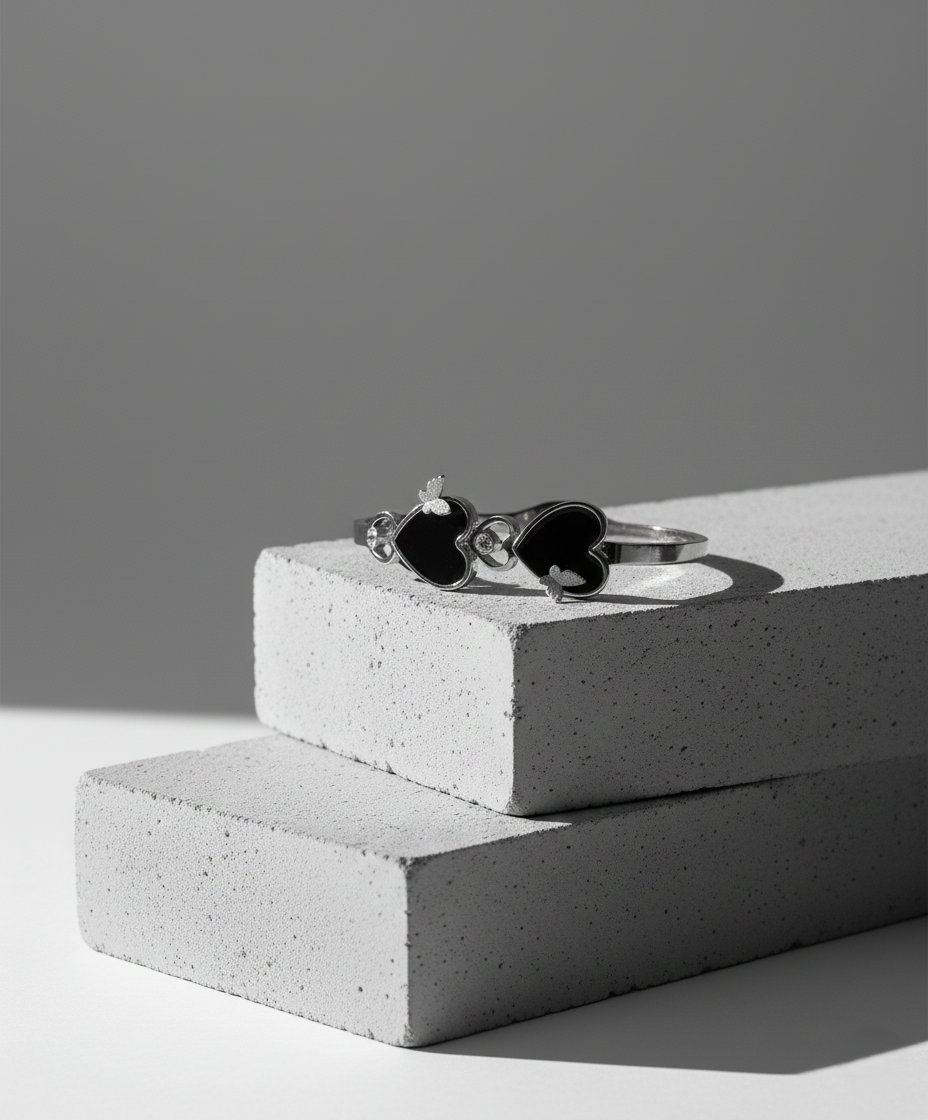 Nisa Premium Silver Polish Beautiful Butterfly And Heart Design With Daimond And Ceramic Studded Bracelet For Women and Girls