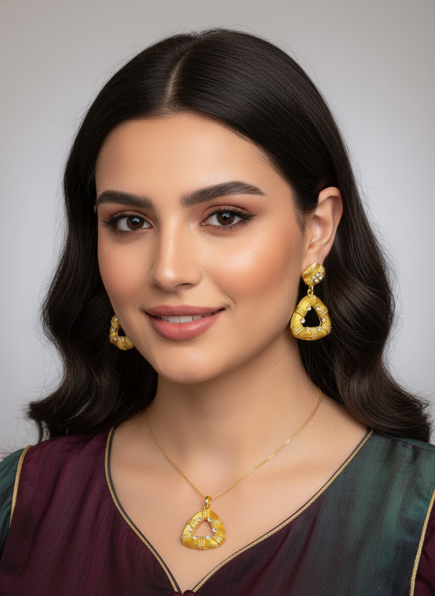Dubai Style Gold-Tone Pendant and Earring Set