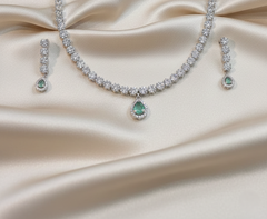 AYNA Mint Pear-Drop AD Necklace & Earring Set