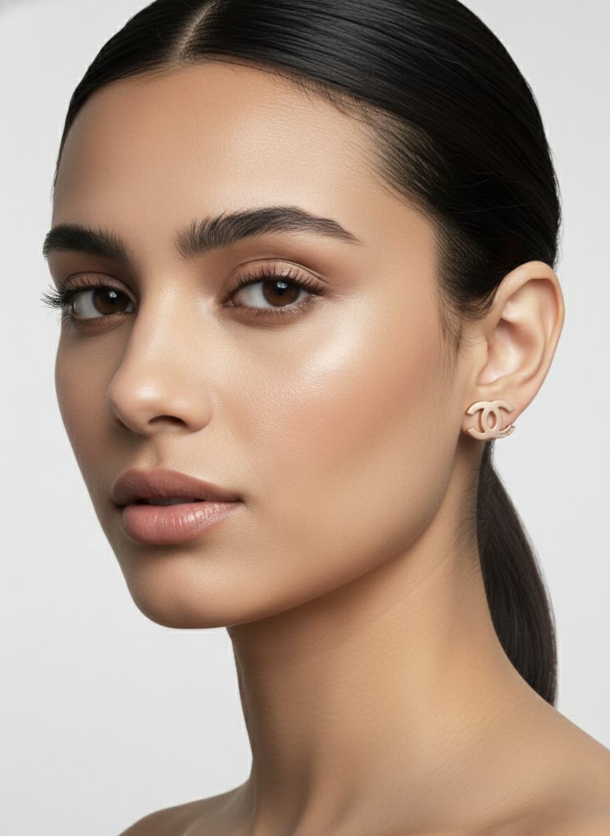 Stainless Steel Rose Gold "C" Interlock Studs Earrings