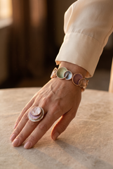 Nisa Artisan Pastel Glaze Textured Bracelet and Ring Jewelry Set