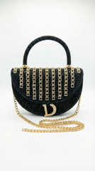 Nisa "Diva" Crystal Statement Purse – Black/Gold