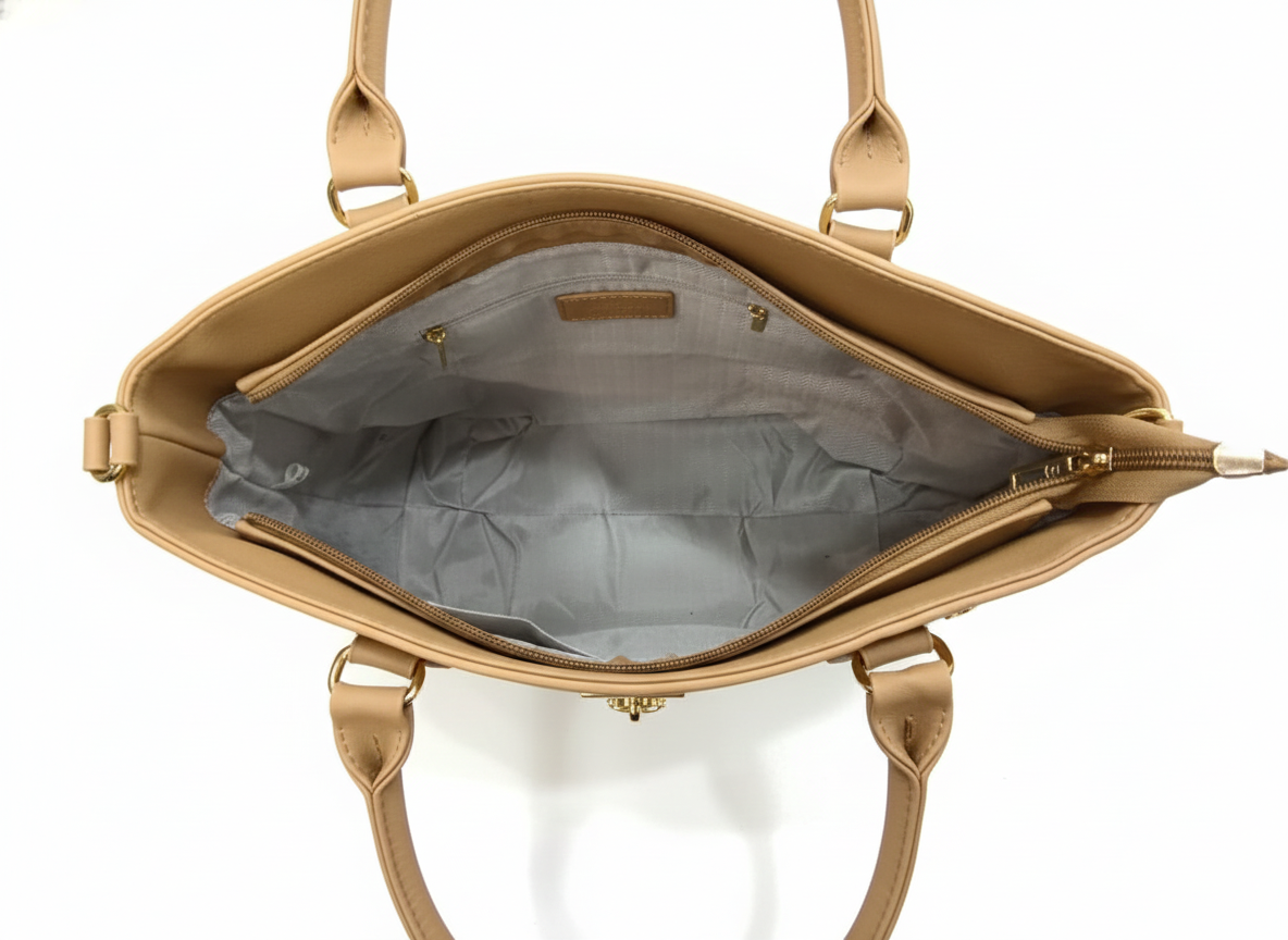 3-Pcs Combo Tote & Satchel Set - Miss Susan Gold and Cream