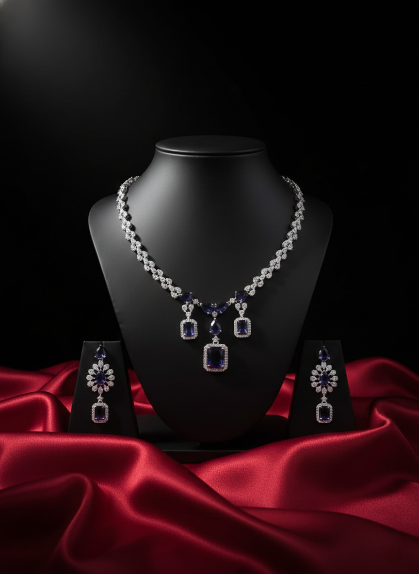 Royal Purple & Silver AD Necklace