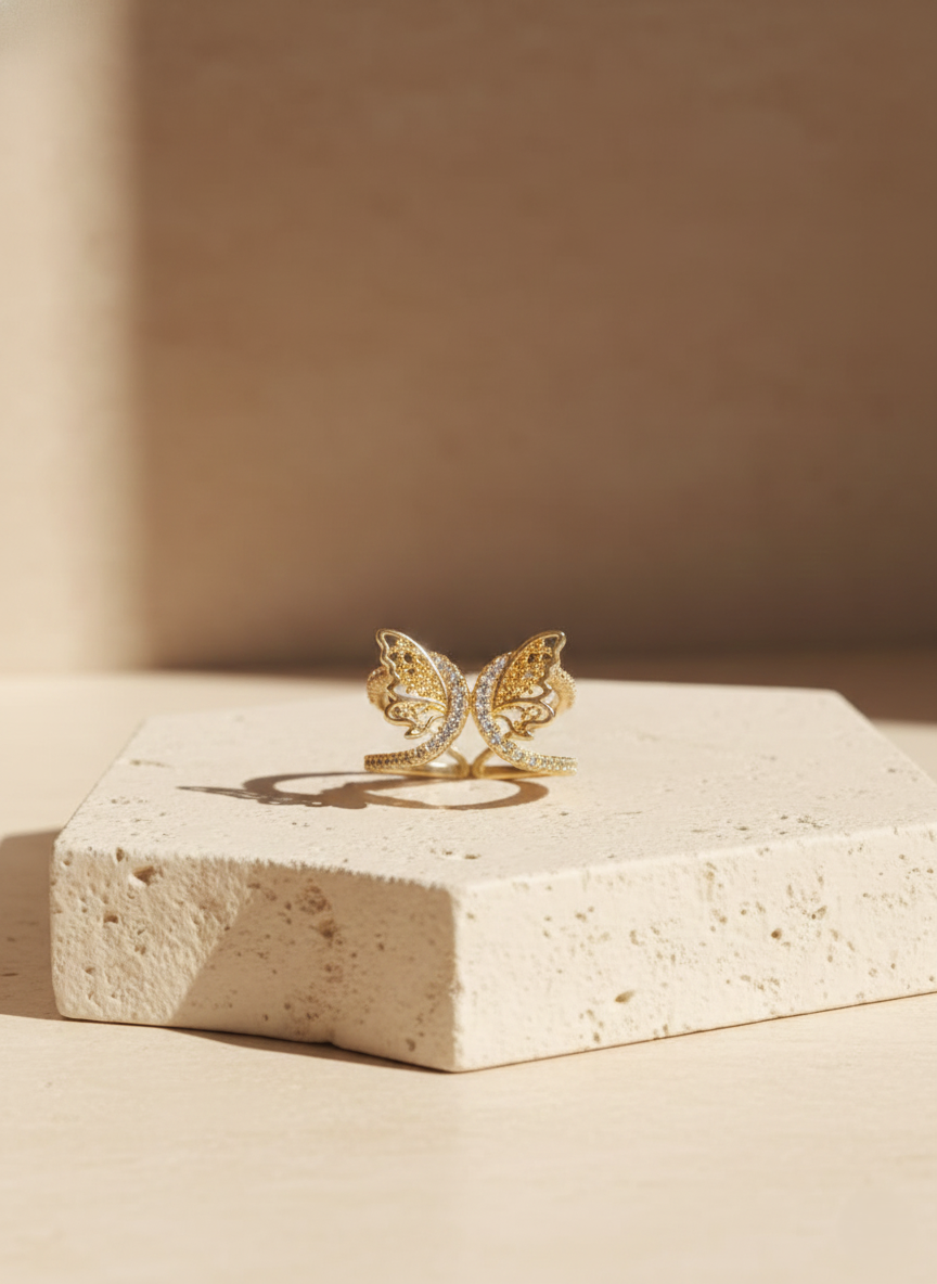Gold-Tone Crystal Butterfly Wrap Finger Ring