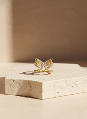 Gold-Tone Crystal Butterfly Wrap Finger Ring