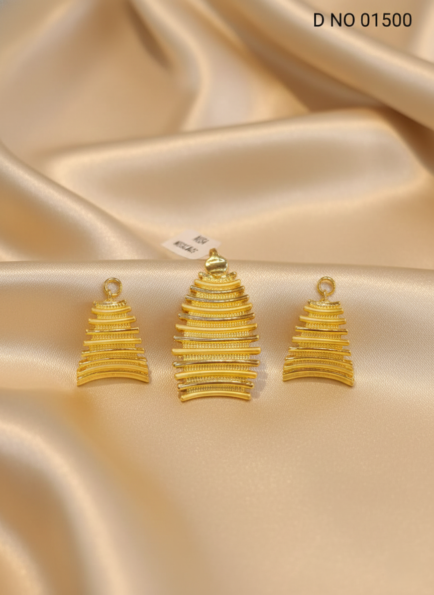 Dubai Style Gold-Tone Pendant and Earring Set