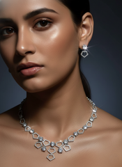 NISA Rhodium-Plated AD Necklace & Earring Set