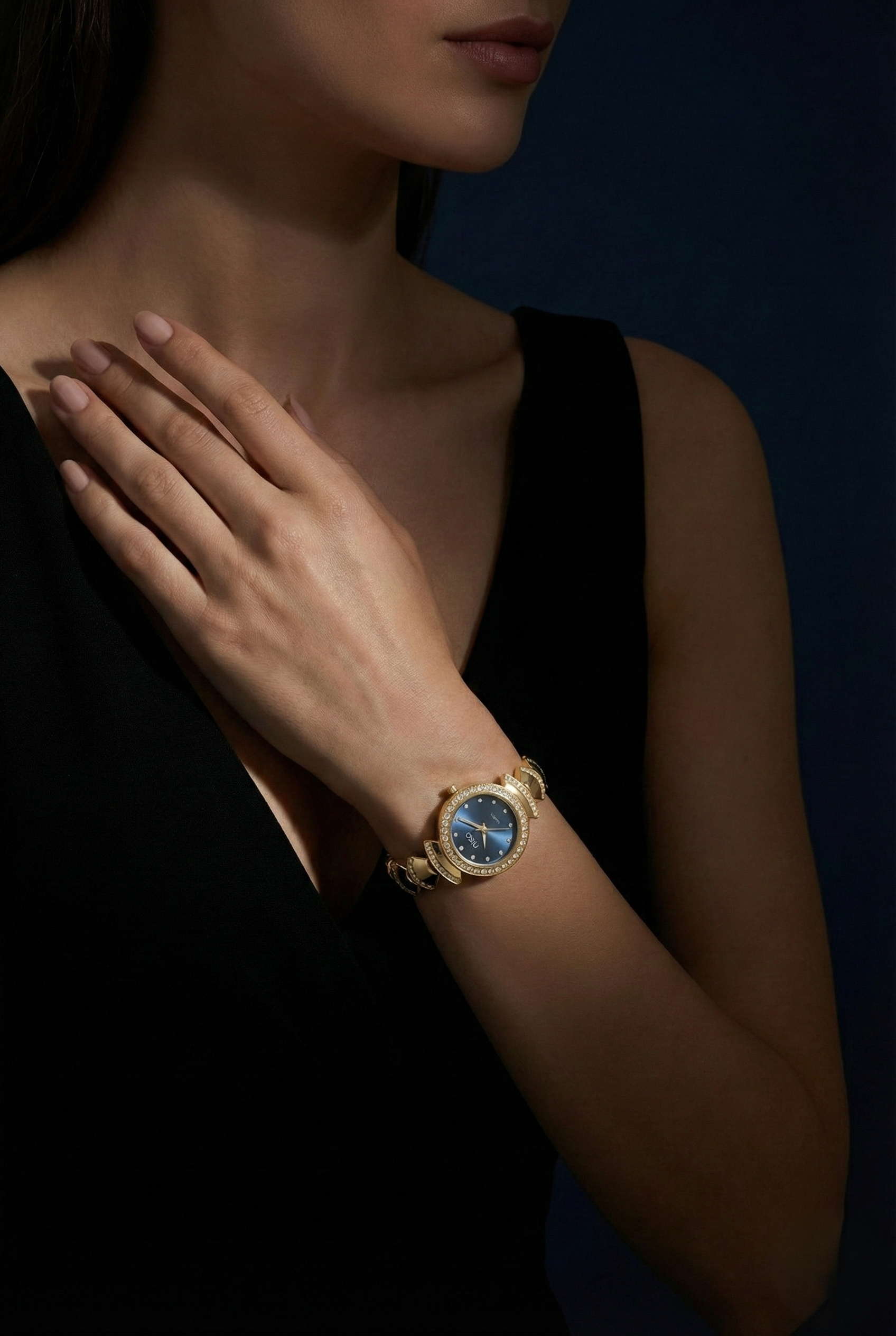 Nisa Designer Gold Women’s Watch with Crystal Accents