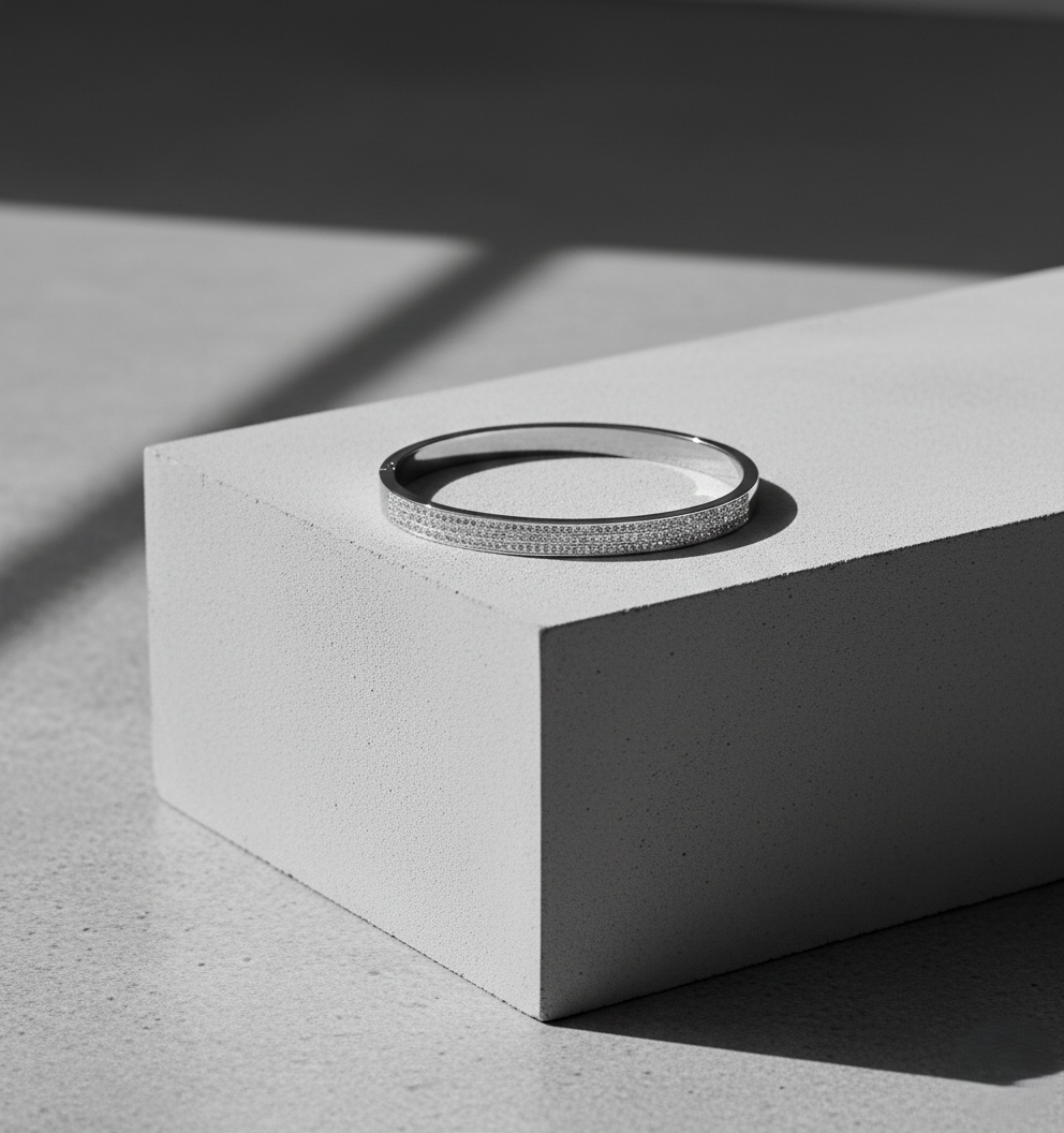 Nisa Premium Silver Polish Delicate Three-Line Design With Diamond Studded Bracelet For Women and Girls