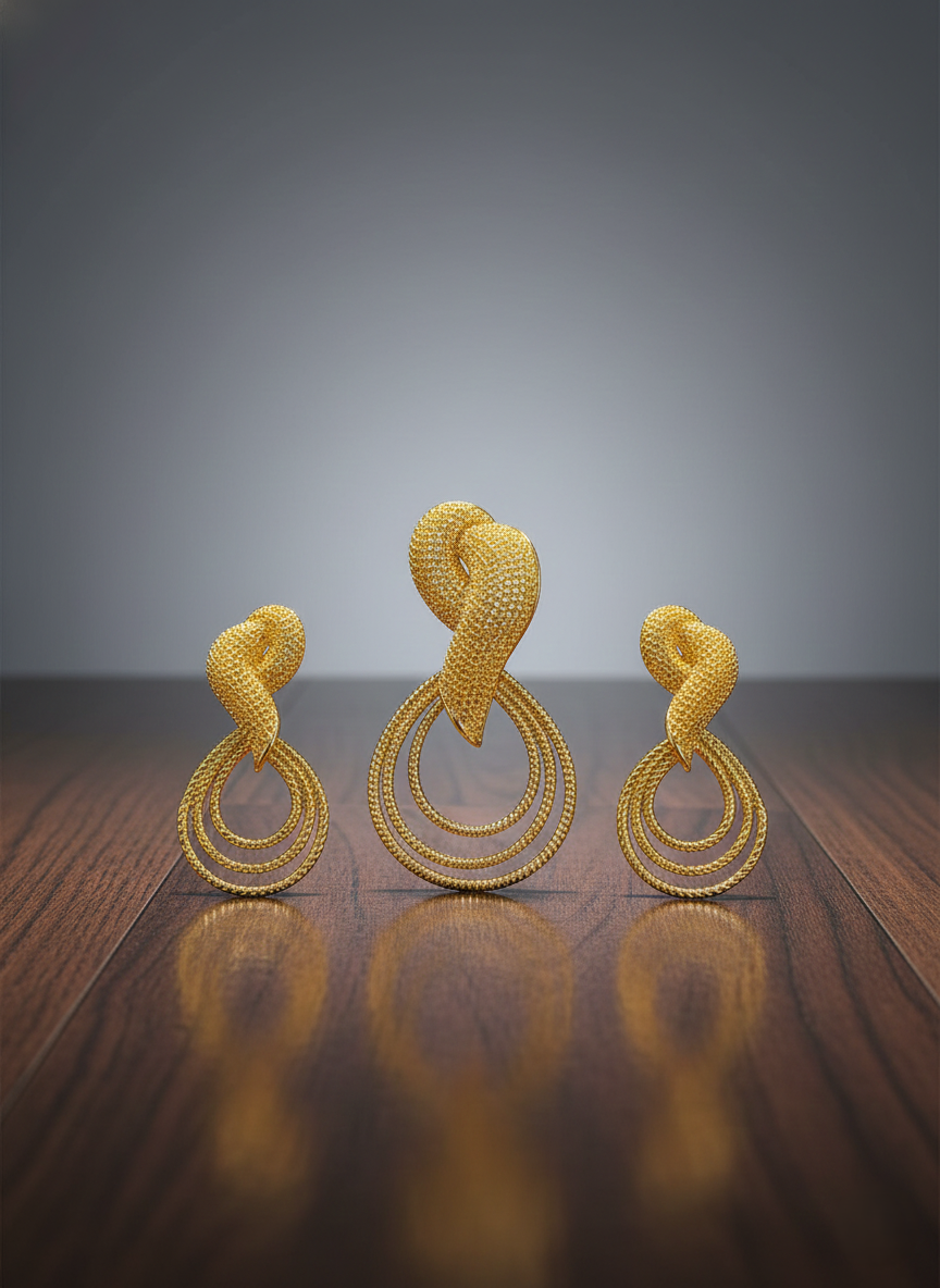 Dubai Style Gold-Tone Pendant and Earring Set