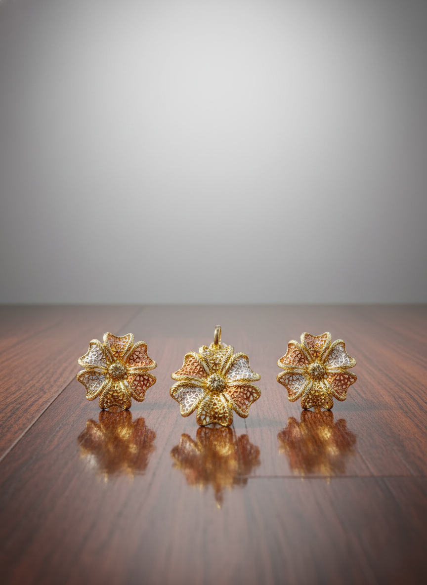 Dubai Style Gold-Tone Pendant and Earring Set