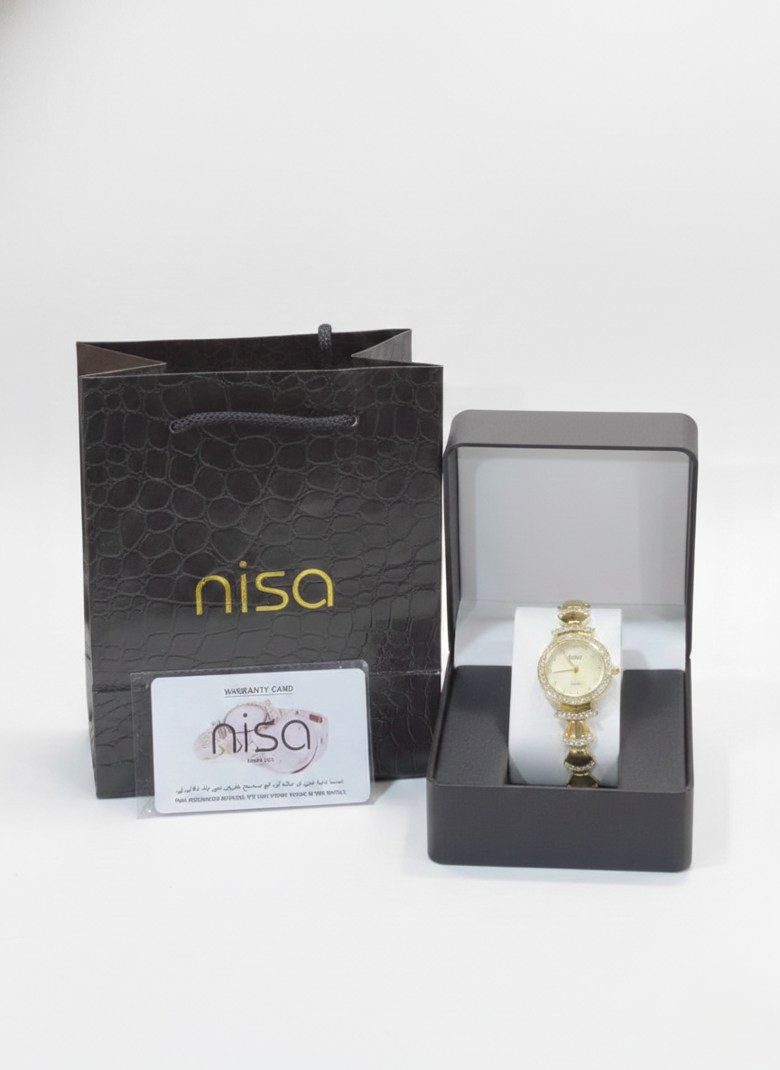 Nisa Designer Gold Women’s Watch with Crystal Accents
