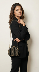 Nisa Black Striped Rhinestone Box Purse