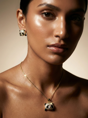 Sparkling Gold-Tone Panda Pendant Set with Matching Stud Earrings