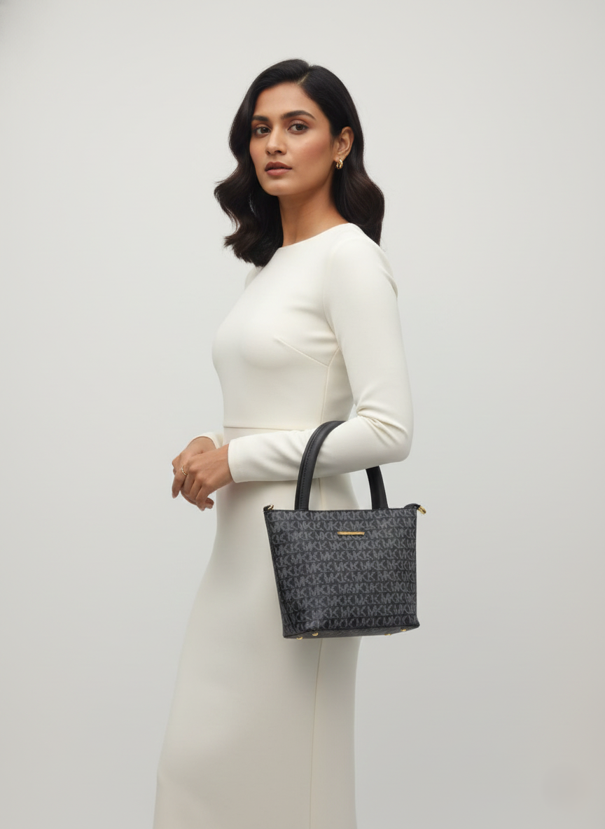 3-Pcs Combo Tote & Satchel Set  - Midnight Charcoal Black