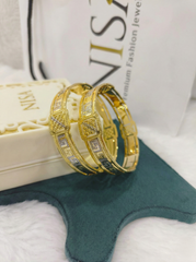 NISA Premium Two-Tone Geometric Gold-Plated Bangles