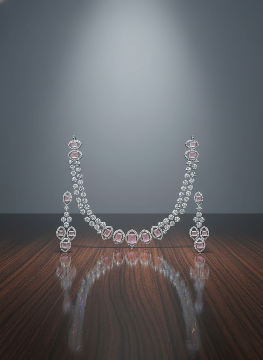 NISA Pink & Zirconia Statement AD Necklace