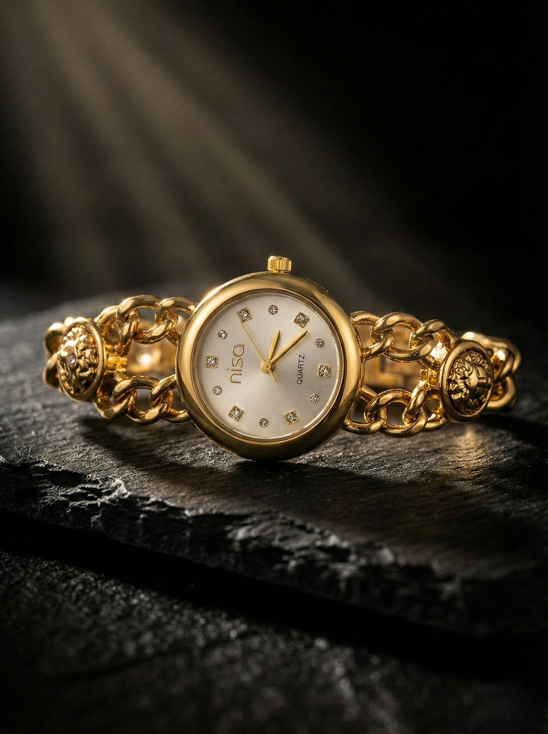 Nisa Elegant Gold Chain-Link Women's Watch